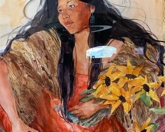 *Original* Art Lopez Girl Flowers	41x51x2in	HxWxD