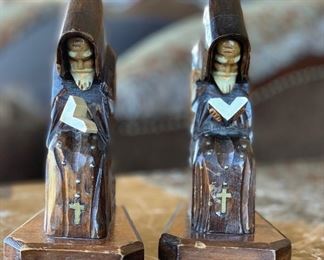 Carved Wood reading Monk Bookends	9in h