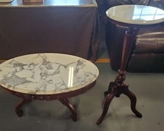 Atq MahoganyMarble Table  Plant Stand