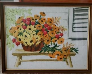 Crewel Embroidery Framed
