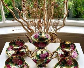 Item 28:  Perfect! Nippon hand painted rose tea set:                                       Teapot - 5.75": $195