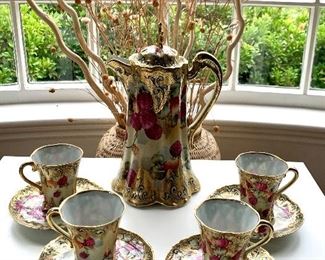 Item 16:  Antique Nippon hand painted raspberry tea set - Teapot - 10.5": $195