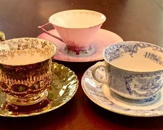 Item 369:  Three pretty teacup and saucer sets: $18 for all three