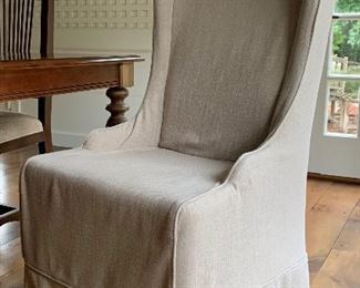 Item 2:  (2) Arhaus Furniture "Alice" slip covered chairs: 22.25"l x 17"w x 47.5"h:  $385 for pair  