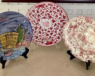 Item 38:  Lot of assorted plates:                                                                  Heart cake plate - 12.25" x 12.25", Ravensdale Pottery, Ltd. - 11.75" x 10": $24