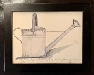 Item 61:  Pencil drawing by K. Spichez (2005) - 14" x 11":  $65                                                                                                             
"Ms. Kolene Spicher, or K. Spicher, is a Nantucket artist who's limited edition art has a unique style and flair that is easily recognizable. Her modern, yet somewhat abstract paintings have also been produced into designer fashion, accessories, and used on popular television shows like The Sopranos and in feature films."