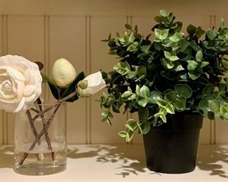 Item 375:  (2) Faux topiaries with one vase with white flowers:  $16