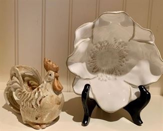 Item 66:  Chicken candle holder & flower plate:                          Candle holder - 4.5: $10                                                                                               Bowl - 7" x 3": $10
