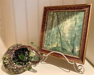 Item 54:  Watercolor and decorative basket:                                      Watercolor - 9.25" x 10.25": $16