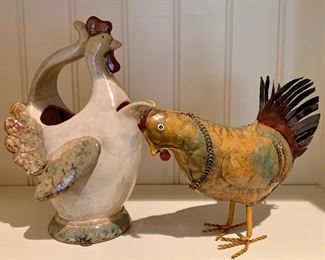 Item 58:  Chicken pitcher and metal hand painted chicken -                                                                                                                   Pitcher - 9.5" : $16                                                                                                            Hand painted chicken - 6.5: $12