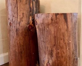 Item 49:  Lacquer table stumps -  note damage to base - these are not perfect:                                                                          Large - 15" x 31": $100                                                                                               Small - 16" x 24.5": $85