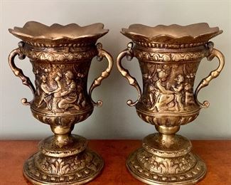 Item 72:  (2) Heavy Brass Urns - 6.75" x 9":  $125 for pair