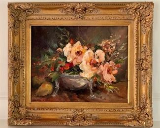 Item 69:  "Moonlight & Roses" oil on canvas by Conchita O'Kane - 28.5" x 24.5":  $900