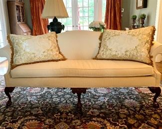 Item 83:  (2) Camelback sofas by Southwood, Hickory, NC - upholstered in Scalamandre Fabric - 84"l x 28"w x 32.5"h:  $795 each