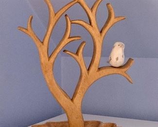 Item 104:  Wooden jewelry tree with white dove - 14":  $14