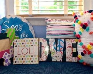 Item 106:  (2) Pillows & () signs and a puzzle frame:  $16