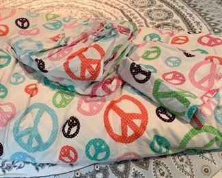 Item 383:  Pottery Barn Peace symbol twin size sheets:  $35