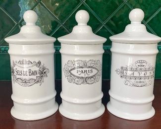 Item 159:  Apothecary Jars Set of 3 White and  Black Gianna Rose Atelier Paris Savon Ceramic 9": $45
