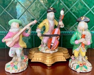 Item 160:  (3) Ceramic monkey musicians - 9":  $95