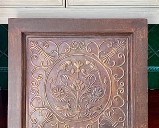 Item 162:  Framed vintage hammered tin - 16.5" x 16.5":  $32.00