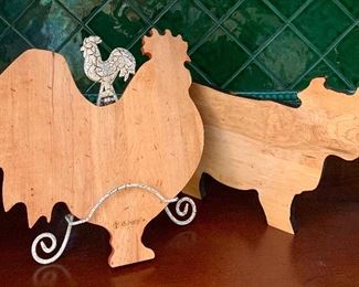 Item 166:  (2) J.K. Adams & Co. cutting boards:  $34 for 2                                              Cow - 13.5"                                                                                                              Rooster - 12.75"