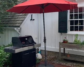 Item 387:  Red umbrella & stand: $65.00                                                                