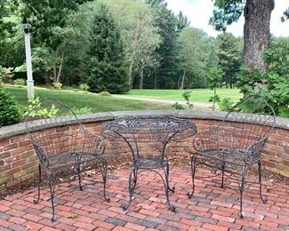 Item 125:  Arhaus Furniture Bistro Set:                                                          Table - 36.5" x 30"                                                                                                   (2) Chairs - 23.5"l x 19.5"w x 40"h. $325.00