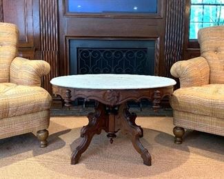 Item 173 a & b:  (2) Domain side chairs - 33.5"l x 22"w x 39"h:                                                                                                       
a -Chair on left (with issue on the arm) $345                           b -Chair on right: $425 