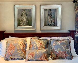 Item 474:  (4) Decorative pillows:  $36                                Item 193:  "Aphrodite" oil on canvas by Conchita O'Kane - 24.75"l x 2"w x 28.5"h:  $800                                                 Item 194:  "Poseidon" oil on canvas by Conchita O'Kane - 24.75"l x 2"w x 28.5"h: $800