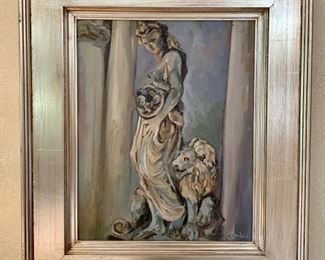 Item 193:  "Aphrodite" oil on canvas by Conchita O'Kane in brilliant silver gilt frame- 24.75"l x 2"w x 28.5"h:  $800