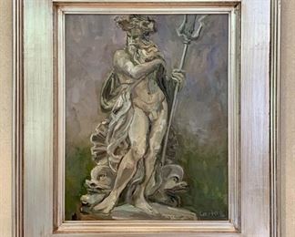 Item 194:  "Poseidon" oil on canvas by Conchita O'Kane - 24.75"l x 2"w x 28.5"h:$ 800
