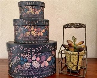 Item 209:  (3) Oval boxes and a faux succulent:  $26                                 Tallest - 9.25