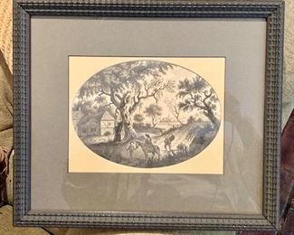 Item 250:  We have a Pair! 19th c black and white watercolors - 13.25" x 11.5":  $195 for pair