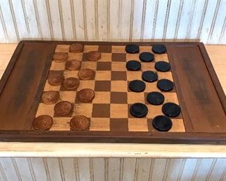 Item 256:  Wood checker set - 25" x 16.5":  $28