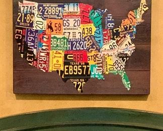 Item 329:  U.S. map on canvas - 23.5" x 17.5":  $22  