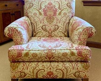 Item 313:  Upholstered chair by Custom Design (extra fabric included to make matching pillows) - 39"l x 24.5"w x 36"h:  $350