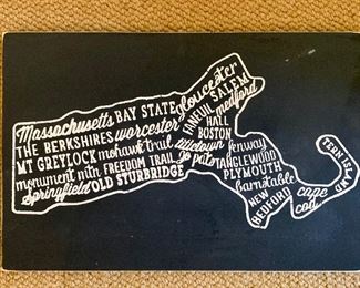 Item 312:  Massachusetts state outline on wood - 17.75" x 12":  $18.00