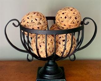 Item 43:  Wire basket with wooden orbs - 16" x 11.5":  $35.00
