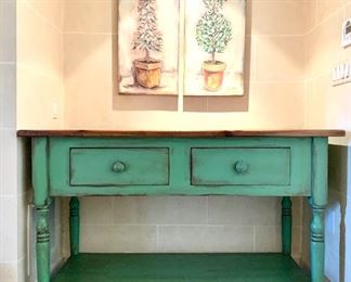 Item 334:  Fabulous Otherworldly Four-Drawer Green Buffet - (drawers open from either side) 58"l x 27"w x 36.5"h:  $645
