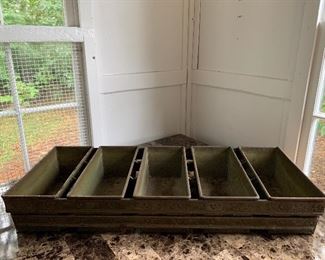Item 411:  Commercial bread pan, repurposed into a heavy duty garden tool container! - Purchased at Brimfield - 29.5"l x 4.5"w x 12"h:  $75