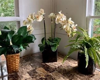 Item 423:  Lot of faux topiaries with orchid:  $38                                                                  Orchid - 21" 