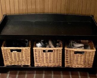 Item 454:  Bench with basket storage - needs to be painted- 41"l x 15.25"w x 21"h:  $30