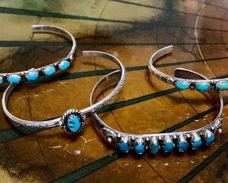 Item 456:  (4) Vintage Sterling and turquoise bracelets:  $85 for 4