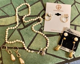 Lot of 5 items, pearls, giani bernini and kara earrings and pearl drops: $20