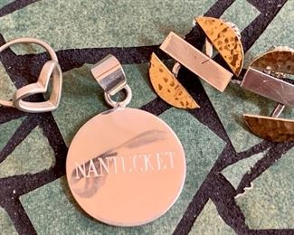 Nantucket Pendant (sterling), sterling heart ring and abstract earrngs: $28