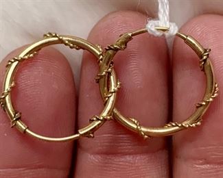 14K 1/2" round hoops with added deco: $65