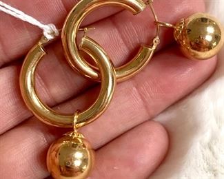 14K earrings with removable ball drop, 3/4" across: $175