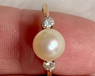 14K, Pearl and Diamond ring: $150