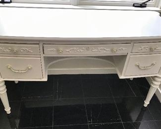 White vanity or computer desk features 4 drawers and droplid front for keyboard, 55w x 20d x 30h: $350