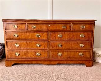 Drexel Yorkshire Yew wood banded ebony king bedroom set 
King size bed, dresser, highboy, 2- Nightstands